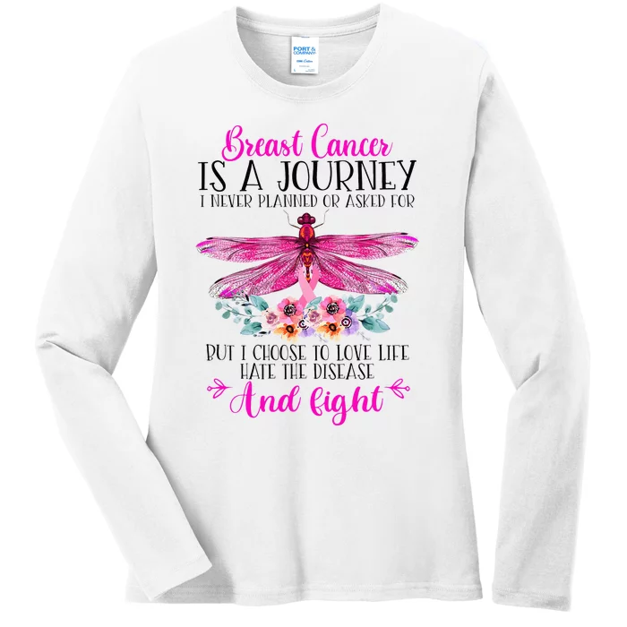 Breast Cancer Is A Journey Breast Cancer Warrior Pink Ribbon Ladies Long Sleeve Shirt