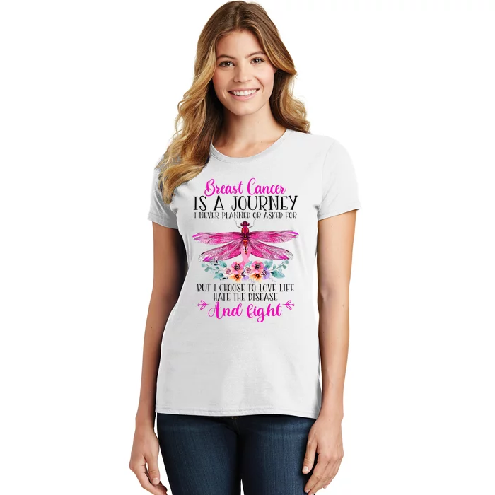 Breast Cancer Is A Journey Breast Cancer Warrior Pink Ribbon Women's T-Shirt