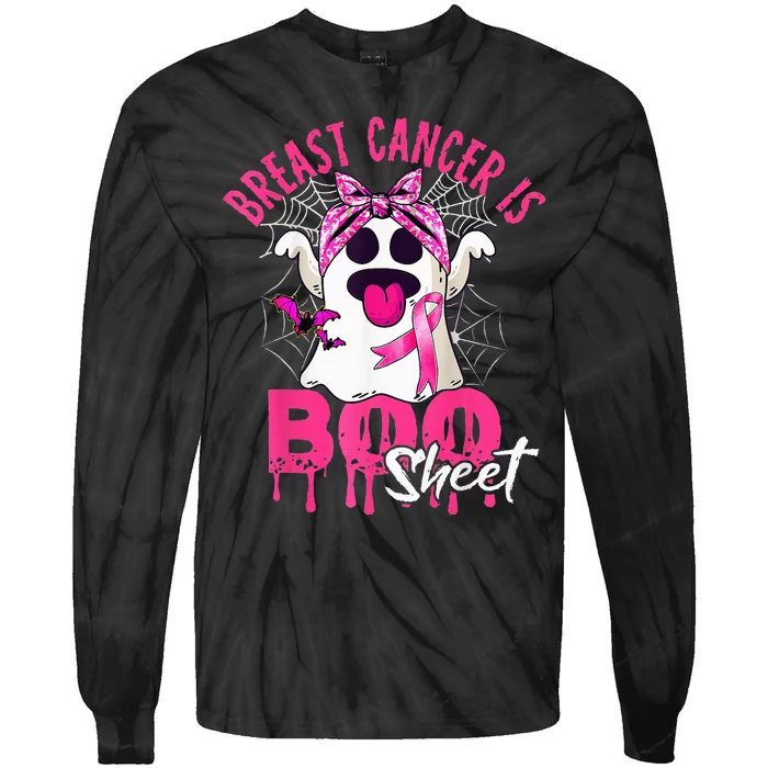 Breast Cancer Is Boo Sheet Halloween Breast Cancer Awareness Tie-Dye Long Sleeve Shirt