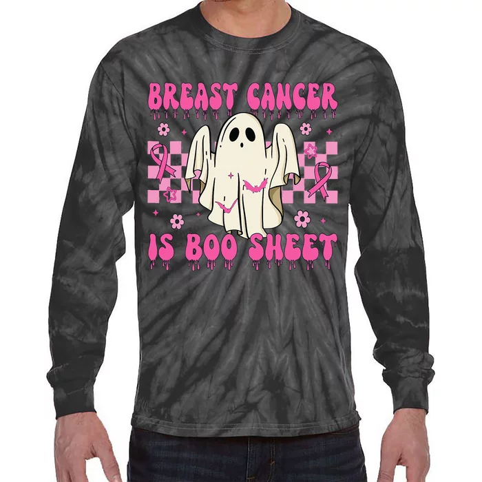 Breast Cancer Is Boo Sheet Halloween Breast Cancer Awareness Tie-Dye Long Sleeve Shirt