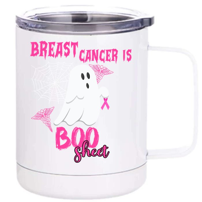 Breast Cancer Is Boo Sheet Pink Ribbon Ghost Spiderweb Gift Front & Back 12oz Stainless Steel Tumbler Cup