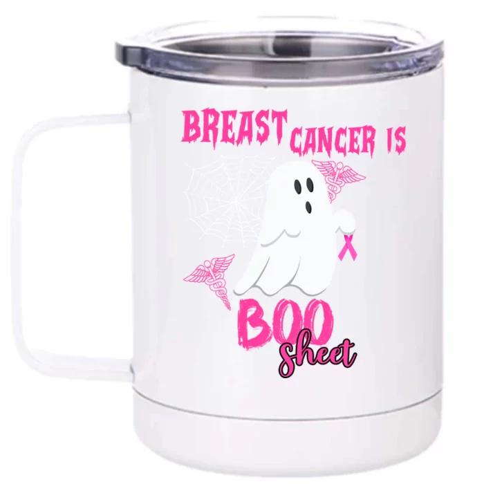 Breast Cancer Is Boo Sheet Pink Ribbon Ghost Spiderweb Gift Front & Back 12oz Stainless Steel Tumbler Cup