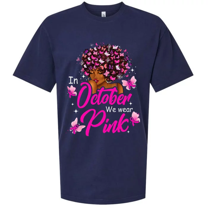 Breast Cancer In October We Wear Pink African American Sueded Cloud Jersey T-Shirt