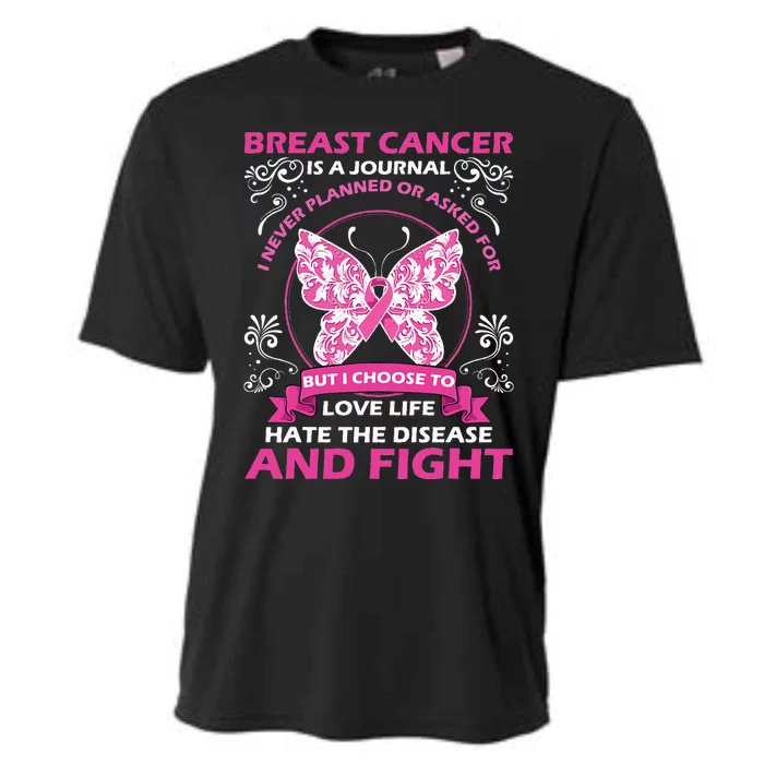 Breast Cancer Is A Journey Awareness Butterfly Pink Ribbon Cooling Performance Crew T-Shirt