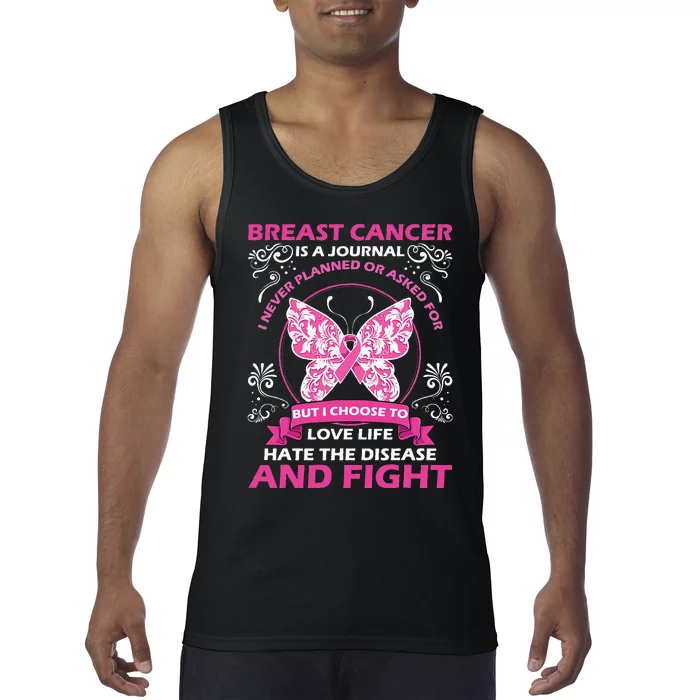 Breast Cancer Is A Journey Awareness Butterfly Pink Ribbon Tank Top