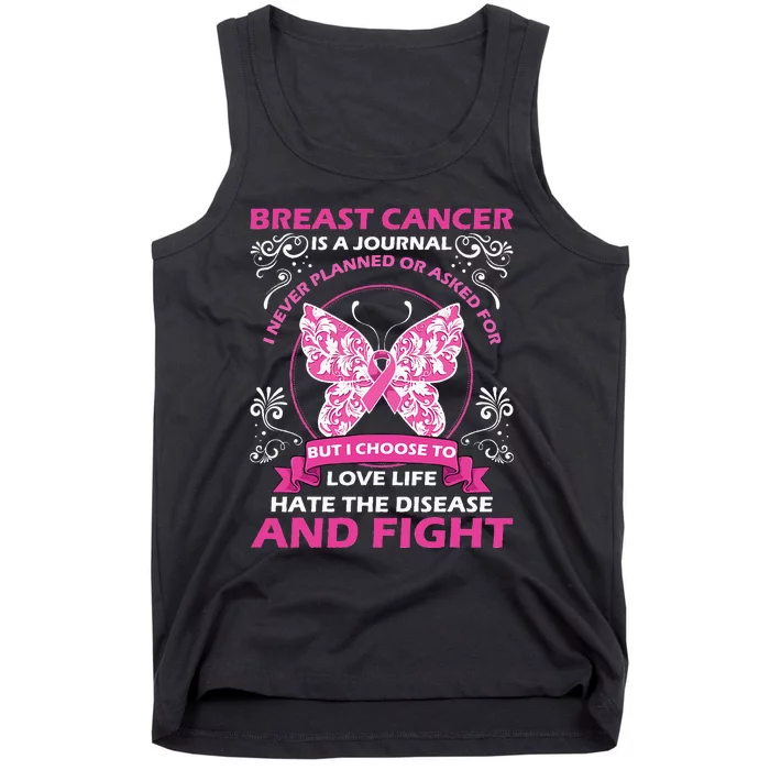 Breast Cancer Is A Journey Awareness Butterfly Pink Ribbon Tank Top