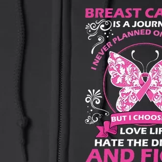 Breast Cancer Is A Journey Awareness Butterfly Pink Ribbon Full Zip Hoodie