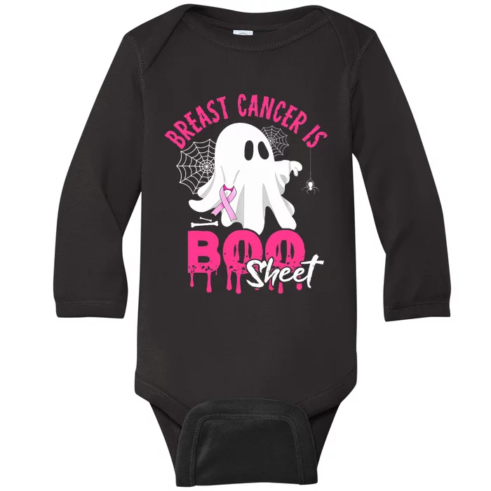 Breast Cancer Is Boo Sheet Halloween Breast Cancer Awareness Baby Long Sleeve Bodysuit