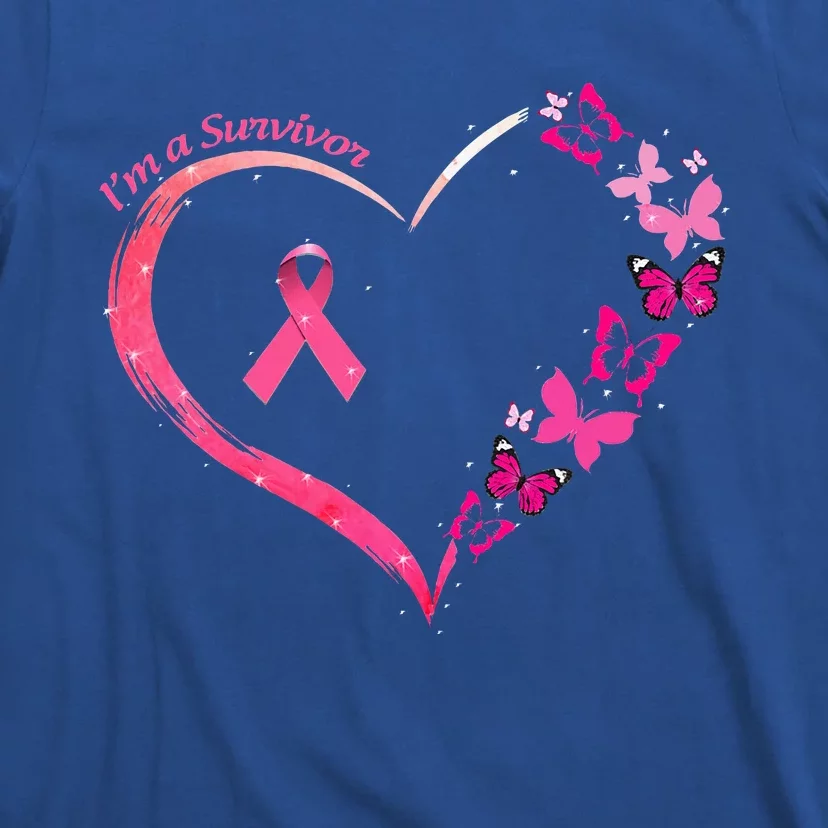 Breast Cancer I'm A Survivor Pink Butterfly Heart Awareness T-Shirt