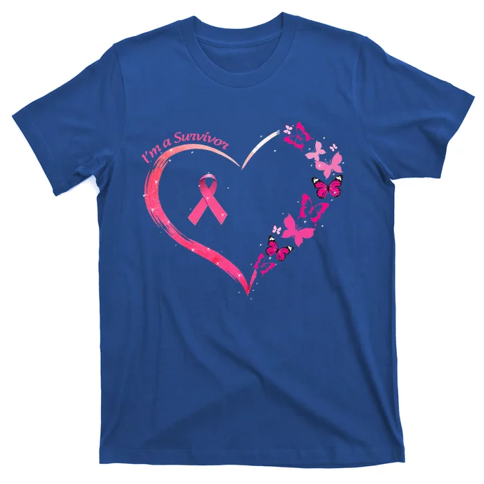 Breast Cancer I'm A Survivor Pink Butterfly Heart Awareness T-Shirt