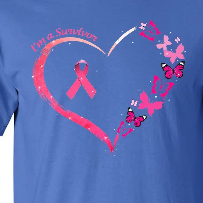 Breast Cancer I'm A Survivor Pink Butterfly Heart Awareness Tall T-Shirt