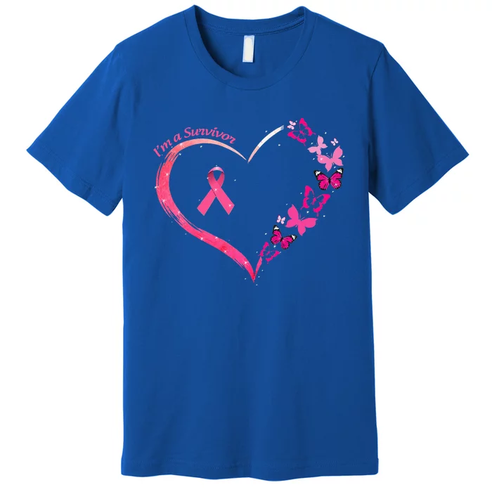 Breast Cancer I'm A Survivor Pink Butterfly Heart Awareness Premium T-Shirt