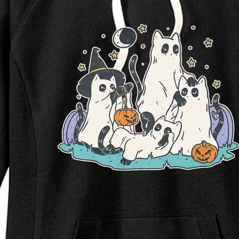 Black Cats In Ghost Costume Cute Halloween Women's Fleece Hoodie