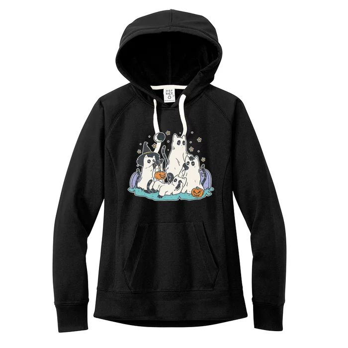 Black Cats In Ghost Costume Cute Halloween Women's Fleece Hoodie