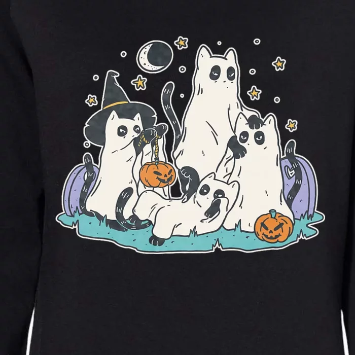 Black Cats In Ghost Costume Cute Halloween Womens California Wash Sweatshirt