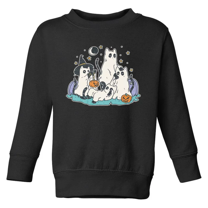 Black Cats In Ghost Costume Cute Halloween Toddler Sweatshirt