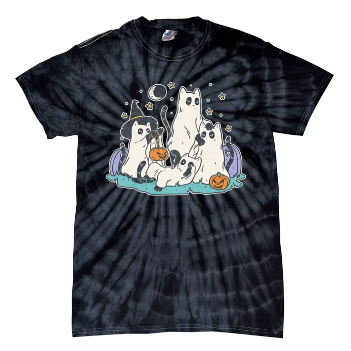 Black Cats In Ghost Costume Cute Halloween Tie-Dye T-Shirt