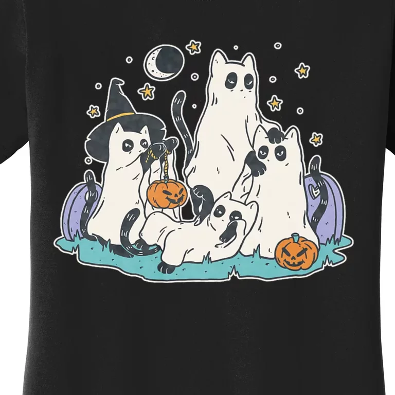 Black Cats In Ghost Costume Cute Halloween Women's T-Shirt