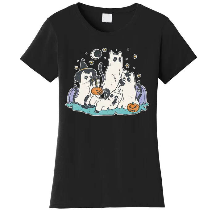 Black Cats In Ghost Costume Cute Halloween Women's T-Shirt