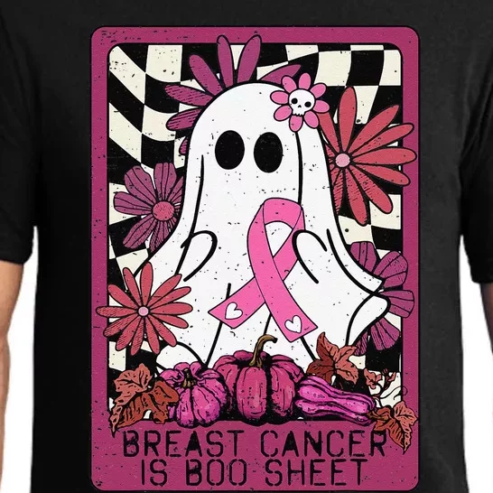 Breast Cancer Is Boo Sheet Ghost Halloween Awareness Groovy Gift Pajama Set