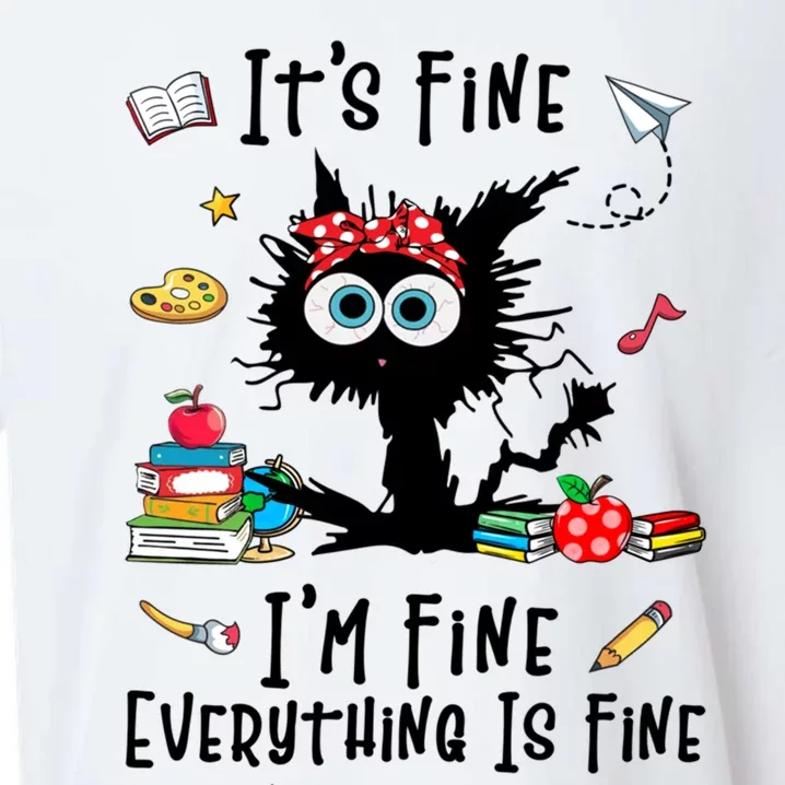 Black Cat It's Fine I'm Fine Everything Is Fine Teacher Life Gift Sueded Cloud Jersey T-Shirt