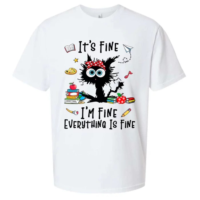 Black Cat It's Fine I'm Fine Everything Is Fine Teacher Life Gift Sueded Cloud Jersey T-Shirt