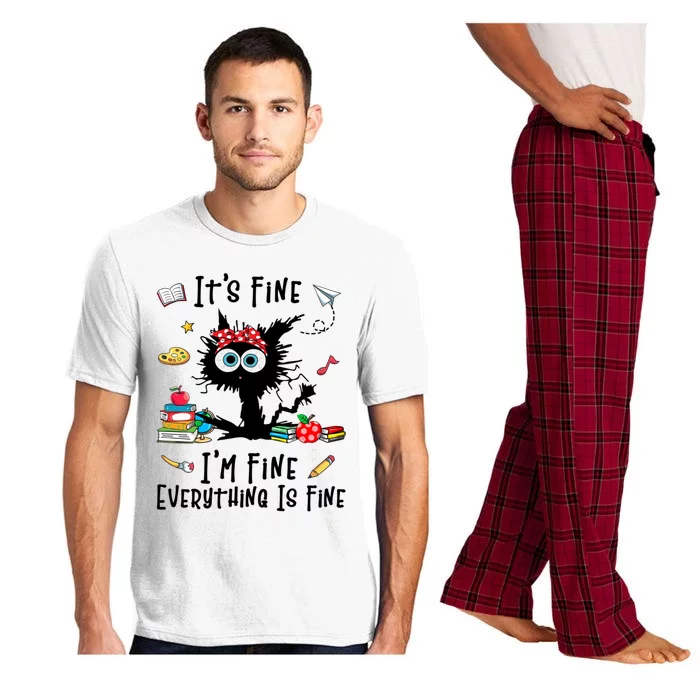 Black Cat It's Fine I'm Fine Everything Is Fine Teacher Life Gift Pajama Set