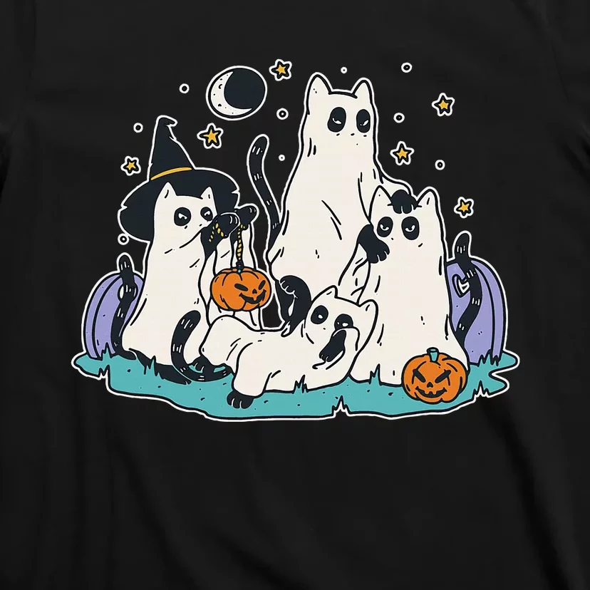 Black Cats In Ghost Costume Cute Halloween T-Shirt