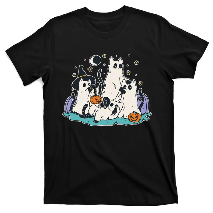 Black Cats In Ghost Costume Cute Halloween T-Shirt