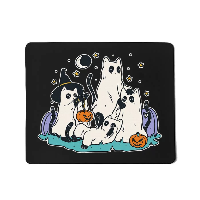 Black Cats In Ghost Costume Cute Halloween Mousepad