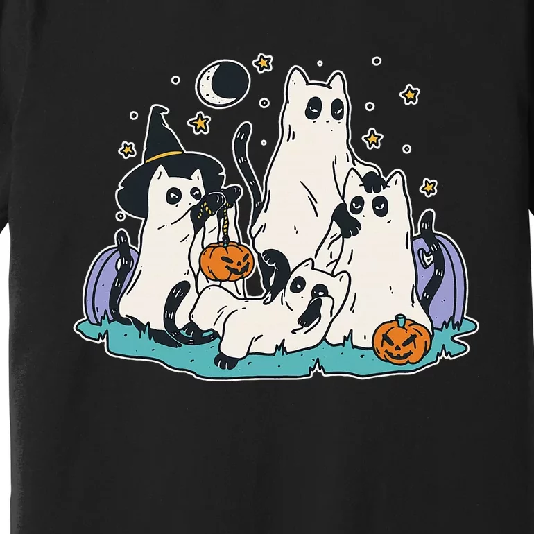 Black Cats In Ghost Costume Cute Halloween Premium T-Shirt