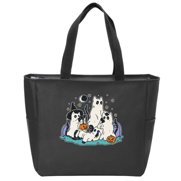 Black Cats In Ghost Costume Cute Halloween Zip Tote Bag