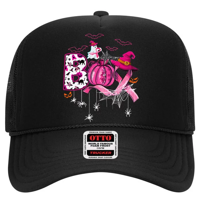 Breast Cancer Is Ghost Sheet P.Ink Breast Cancer Awareness Gift High Crown Mesh Trucker Hat