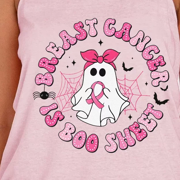 Breast Cancer Is Boo Sheet Pin.K Ghost Witch Halloween Women Women's Knotted Racerback Tank