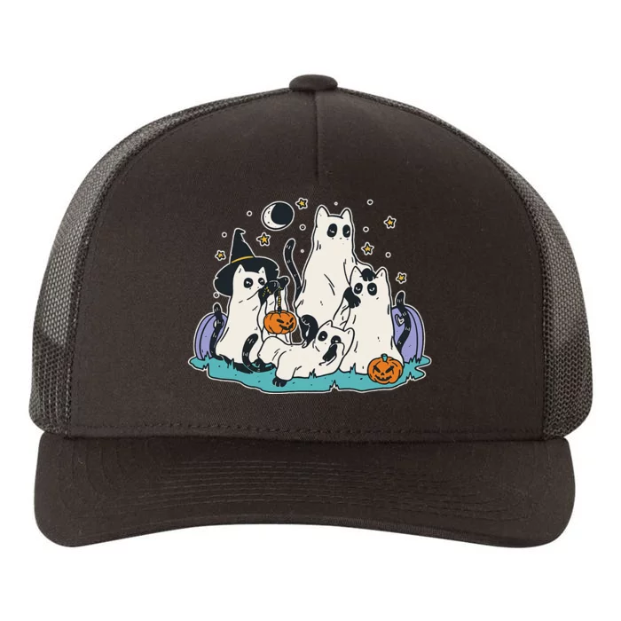 Black Cats In Ghost Costume Cute Women And Men Halloween Yupoong Adult 5-Panel Trucker Hat