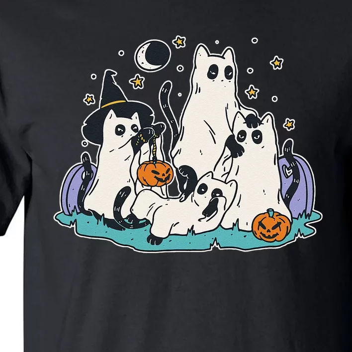 Black Cats In Ghost Costume Cute Women And Men Halloween Tall T-Shirt