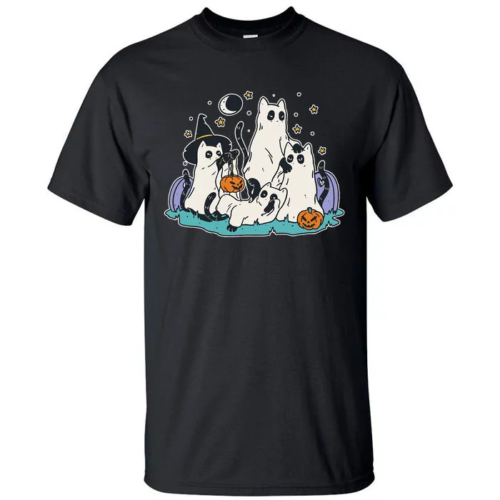 Black Cats In Ghost Costume Cute Women And Men Halloween Tall T-Shirt