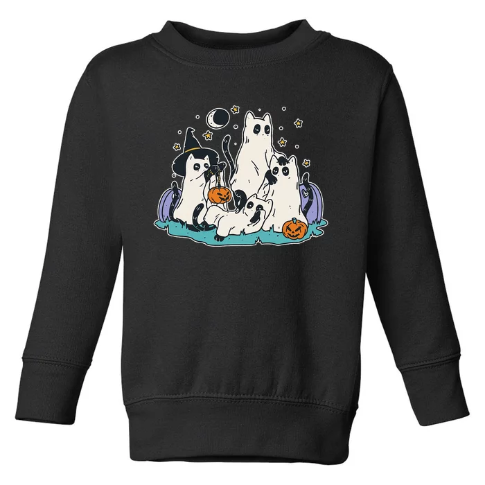 Black Cats In Ghost Costume Cute Women And Men Halloween Toddler Sweatshirt