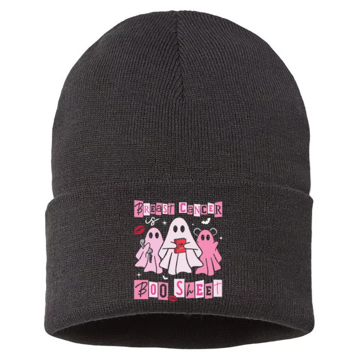 Breast Cancer Is Boo Sheet Pin.K Ghost Witch Halloween Women Sustainable Knit Beanie