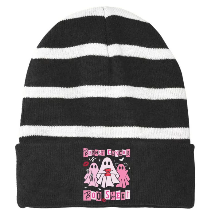 Breast Cancer Is Boo Sheet Pin.K Ghost Witch Halloween Women Striped Beanie with Solid Band