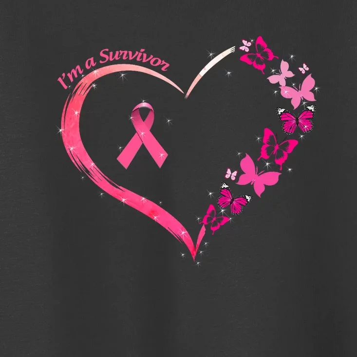 Breast Cancer Im A Survivor Pink Butterfly Heart Awareness Toddler T-Shirt