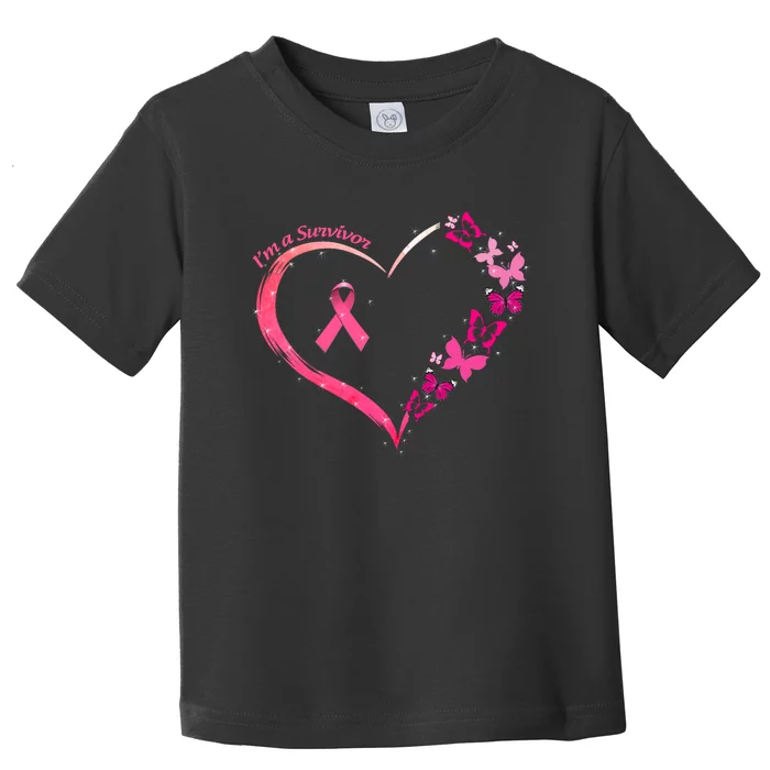 Breast Cancer Im A Survivor Pink Butterfly Heart Awareness Toddler T-Shirt