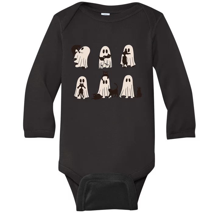 Black Cats In Ghost Costume Cute Ghost Cat Halloween Gift Baby Long Sleeve Bodysuit