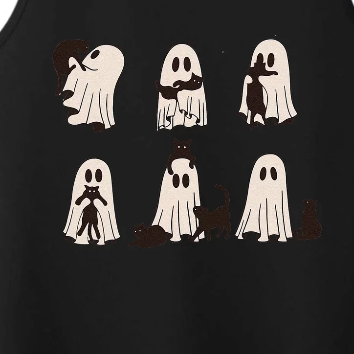 Black Cats In Ghost Costume Cute Ghost Cat Halloween Gift Performance Tank