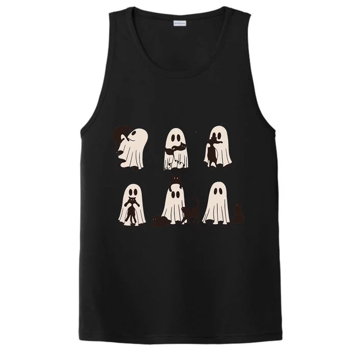 Black Cats In Ghost Costume Cute Ghost Cat Halloween Gift Performance Tank