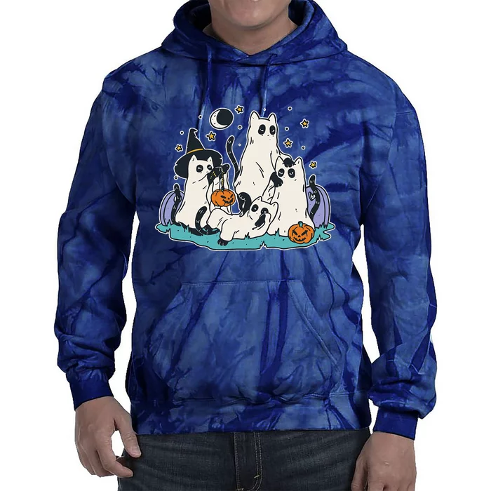 Black Cats In Ghost Costume Cute Halloween Tie Dye Hoodie