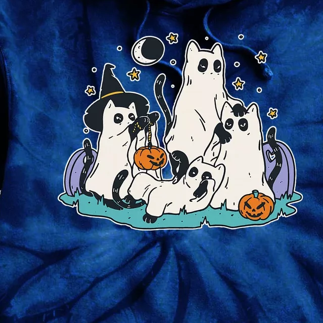 Black Cats In Ghost Costume Cute Halloween Tie Dye Hoodie