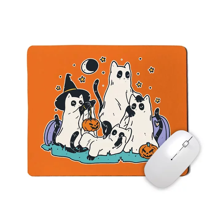 Black Cats In Ghost Costume Cute Halloween Mousepad