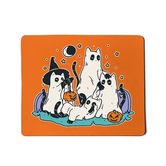 Black Cats In Ghost Costume Cute Halloween Mousepad