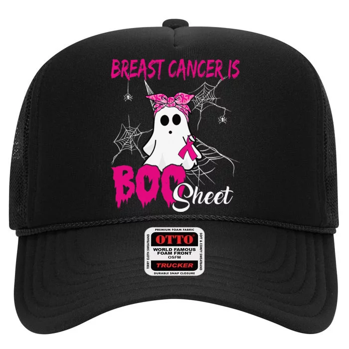 Breast Cancer Is Boo Sheet Ghost Halloween Breast Cancer High Crown Mesh Trucker Hat